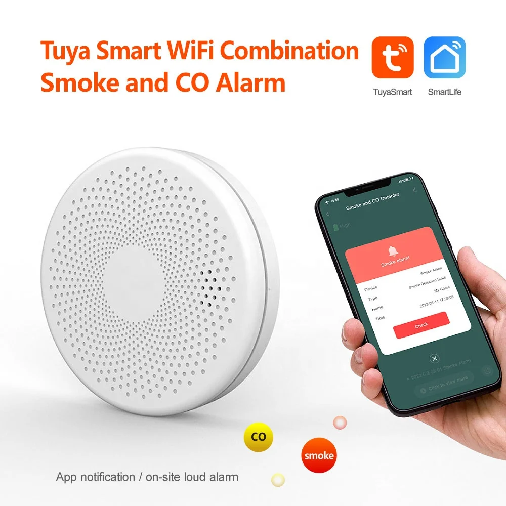 Neuer Tuya Smart WiFi ABS-Materialkombinations-Rauch- und CO-Alarm mit einfacher Installation für das Haussicherheitssystem PST-CS01W