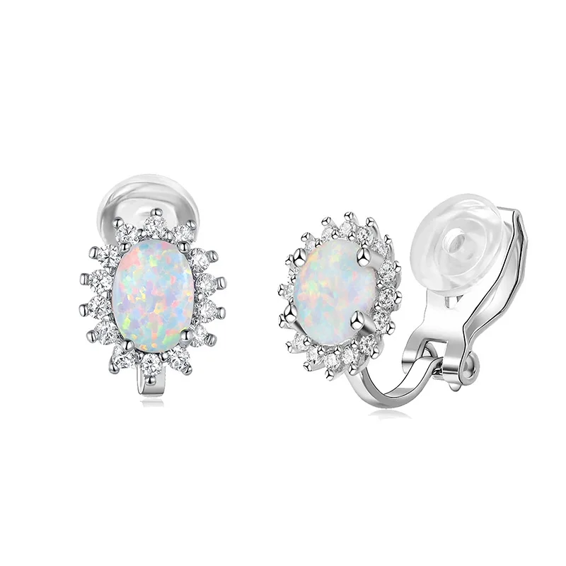 

Apexelle Brand Elegant Jewelry Copper Earrings Oval Shaped Opal Inlay No Ear Piercings Ear Clip For Women Fashion Jewelry
