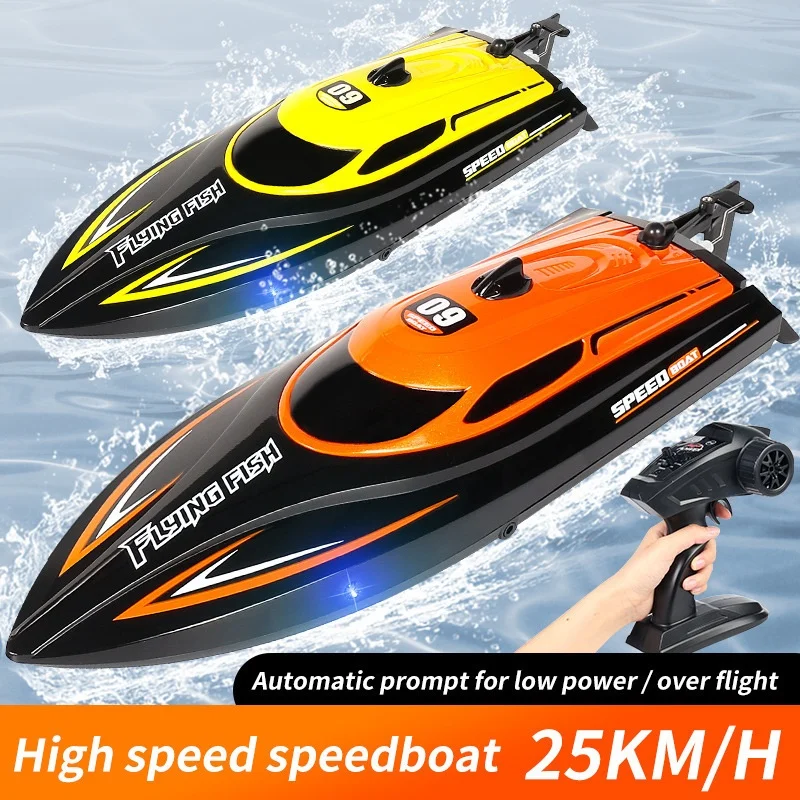 

Hj812 Rc Boat 2.4g 25km/H High Speed Racing Boat Anti Collision With Led Lights One Key Capsize Reset Water Toy For Kids Adults