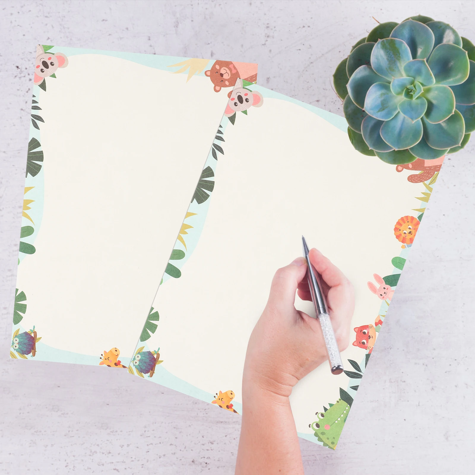 

50pcs Floral Border Writing Vintage Stationery Letter Print Paper School Supplies Birthday Wedding Chat Paper Animal Design
