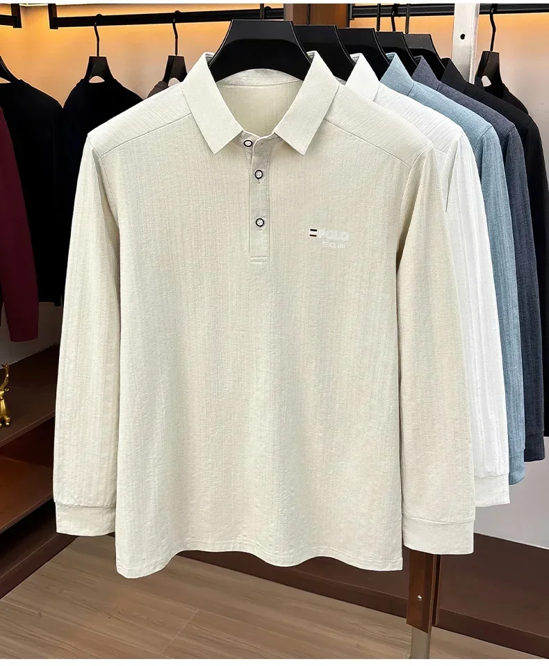 Brandneues Herren-Poloshirt mit Print, Herbst, einfarbig, langärmelig, Arbeitsoberteil, Herren, Business, formelle Arbeitskleidung, Hemden für den Frühling. – Detail 21