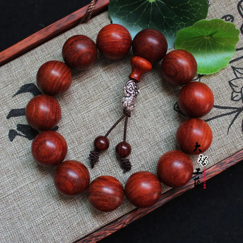 Indian small-leaf rosewood bracelet, Buddhist bead bracelet with Pixiu and golden toad accessories