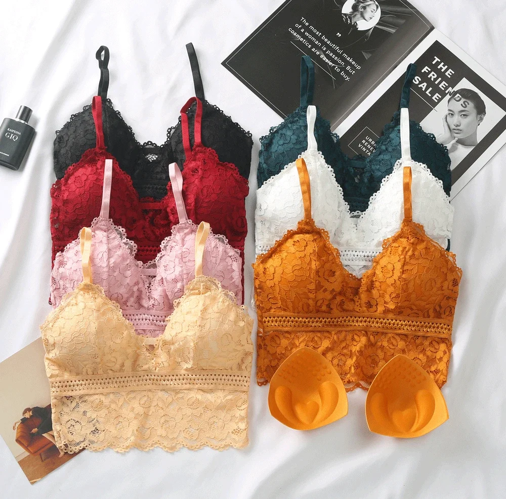 Women Lace Bra Top Wireless Underwear Sexy Crop Tops Sexy Lingerie Removable Padded Bras Tanks Intimates