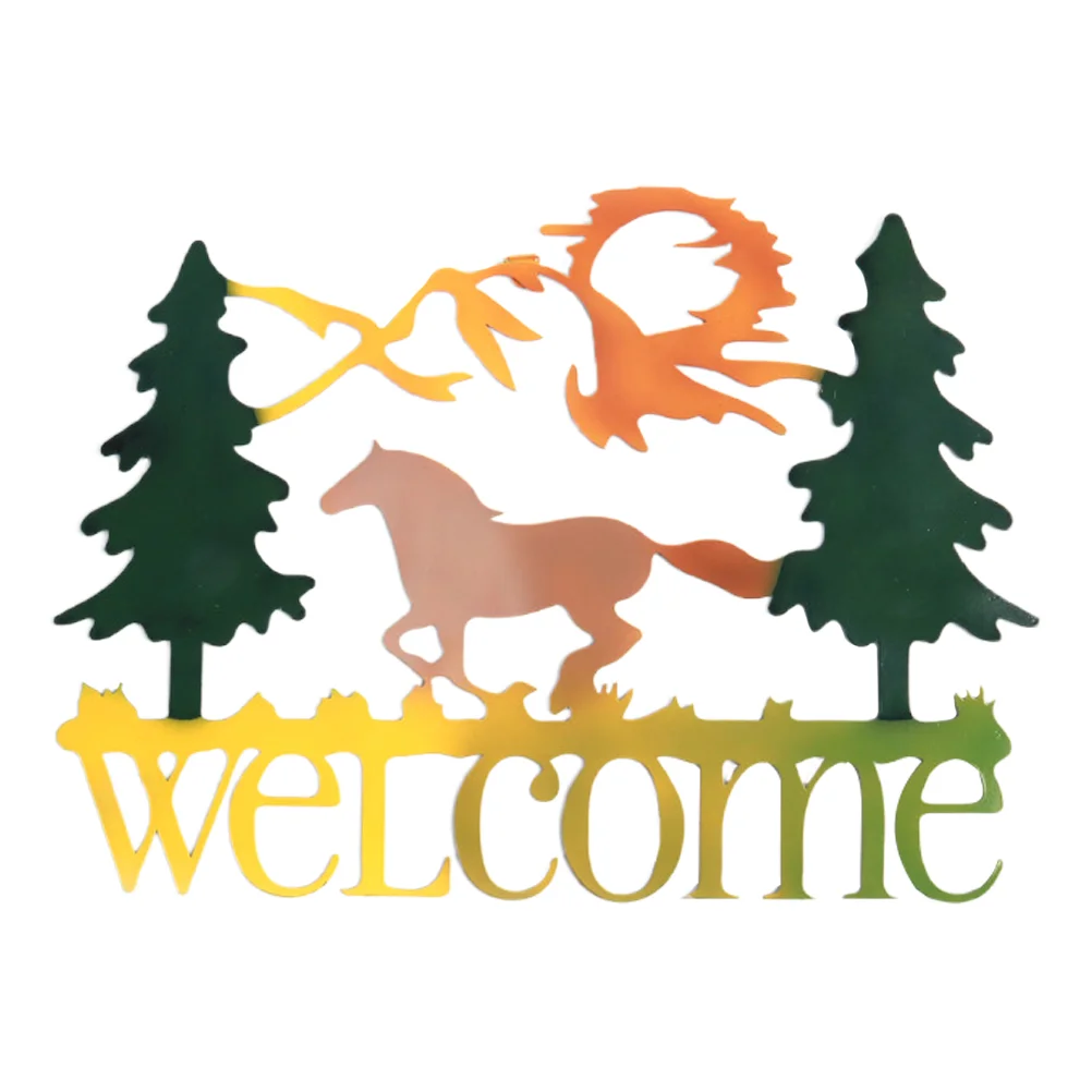 

Welcome Front Door Sign Wall Wrought Iron Hanging Home Decor Modern Pendant