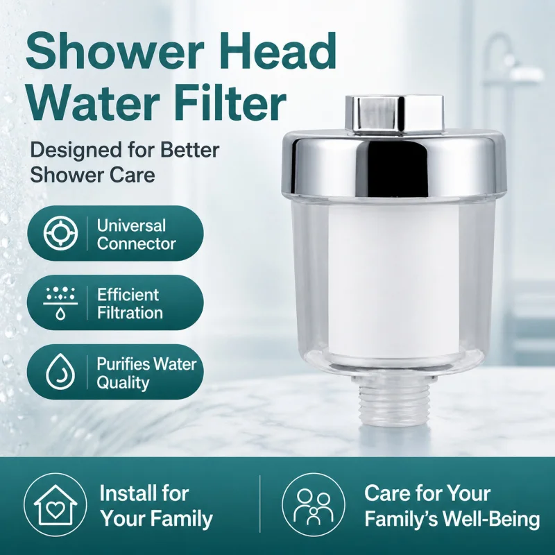 Universal Shower Water Filter with Replaceable PP Cotton Cartridge Hard Water Purifier Removes Rust Sediment for Bathroom