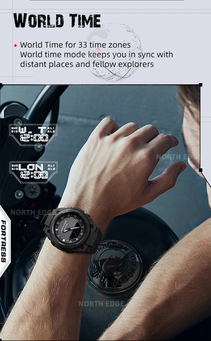 NORTH EDGE FORTRESS 2026 Herren Digitaluhr Outdoor-Sport Wasserdicht 50M Uhren Weltzeit Countdown Elektronische LED-Armbanduhr – Detail 4