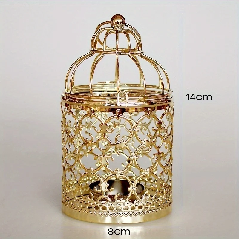 1 Stück Metall-Vogelkäfig Hochzeitskerzenhalter Goldene Silberne Laterne Marokkanische Vintage Kleine Laterne für Kerzen-Dekoration