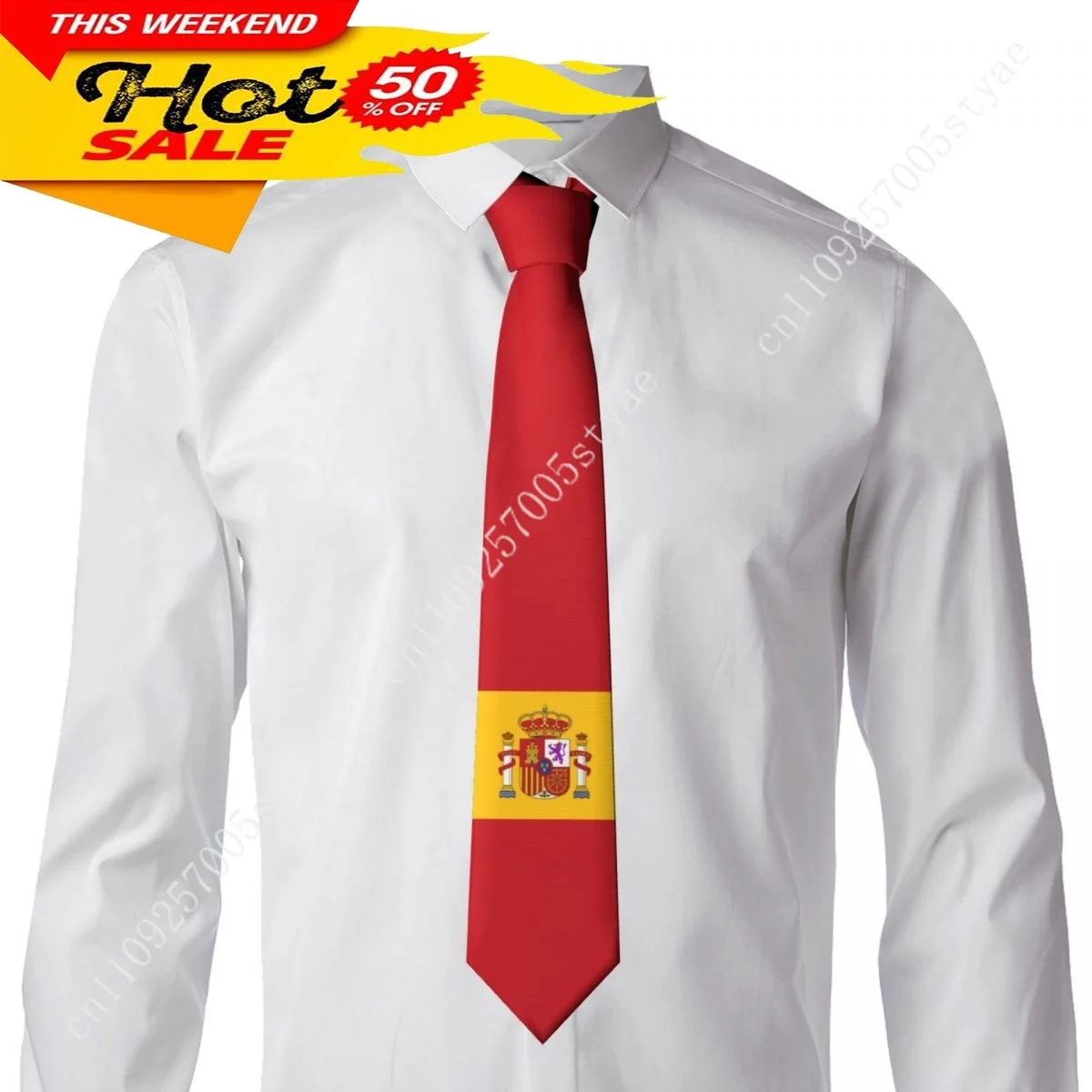 Spain Flag Tie Emblem Necktie Men Women Neck Ties Casual Plaid Tie Suits Slim Wedding Party Business Necktie Gravatas