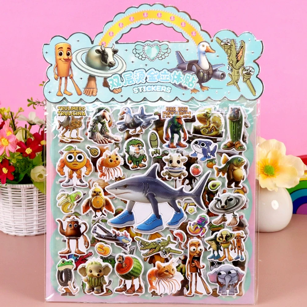 Autocollants à bulles d'animaux cerveau italien pour enfants, autocollant 3D Double couche, imperméable, pour vélo et ordinateur portable, Tung Tung Tung Sahur, DIY bricolage, cadeau