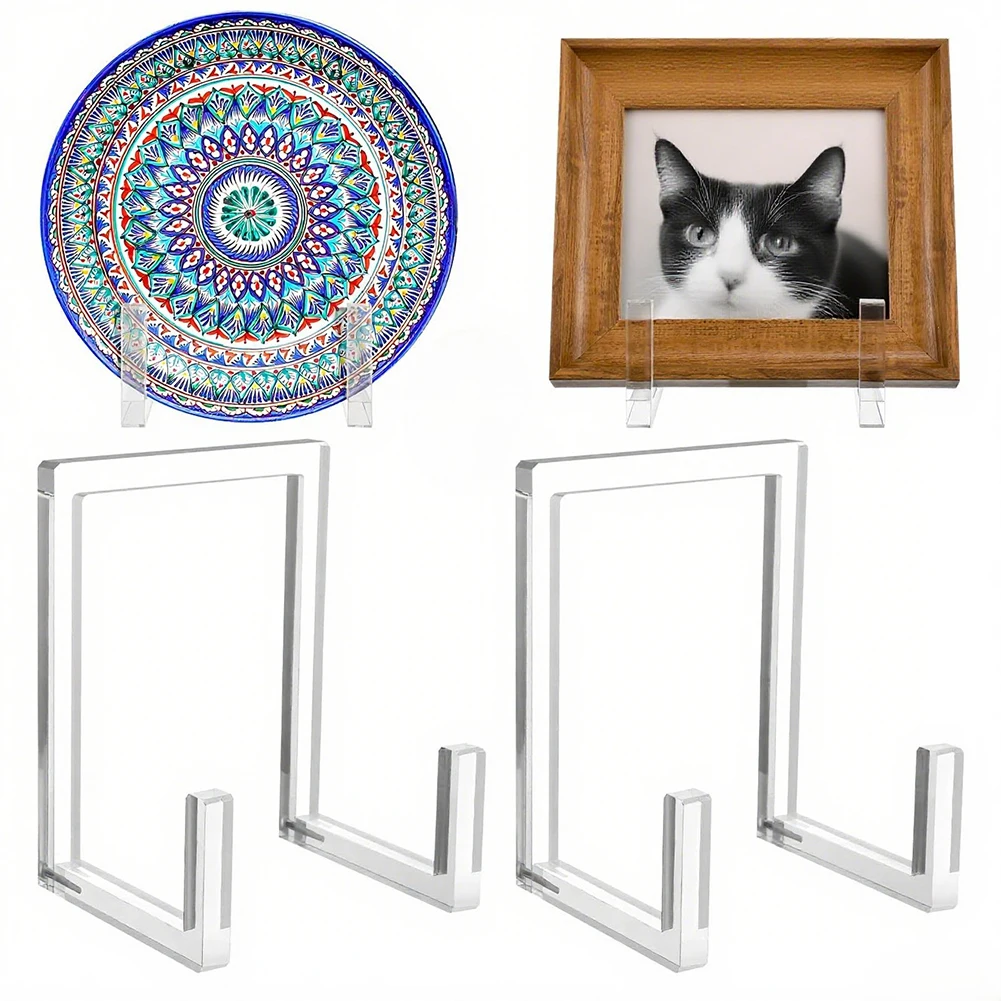 2 Pcs Clear Easel Stand Plate Display Holder For Art Photo Frame Bowl Home Decoration Supplies