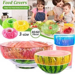 30/60pcs Reusable Food Storage Covers Elastic Colorful Bowl Covers Dish Plate Plastic Covers for Family Outdoor Picnic