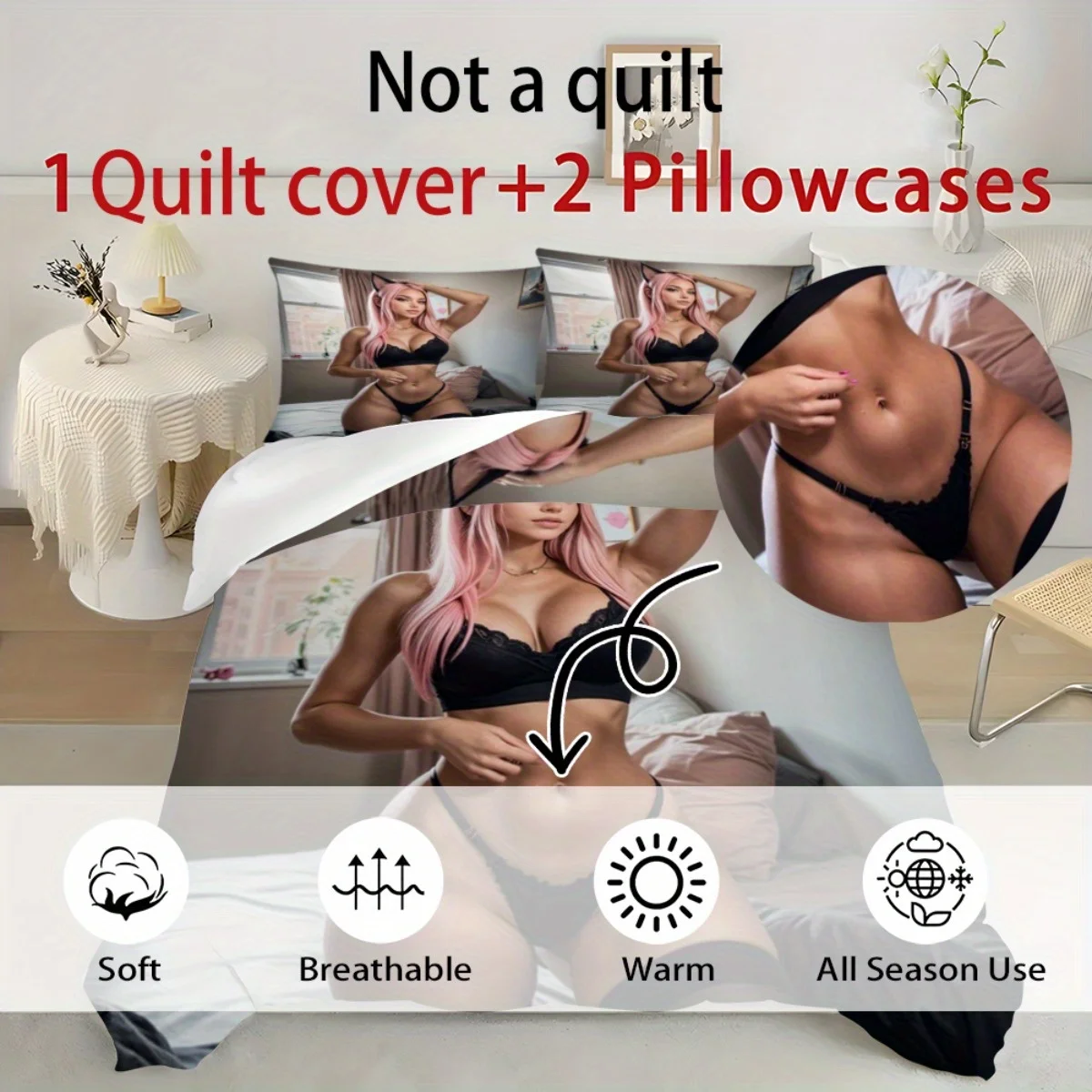 2/3Pcs Sexy Beauty Printed Duvet Cover Set, Multi-Color Soft Comfortable Bedding with Pillowcases for Home Bedroom Guest Room Al
