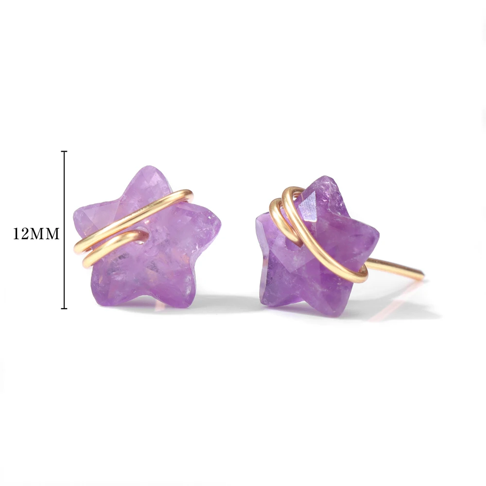 12mm Lapis Lazuli Star Earrings Natural Stone Amethysts Opal Tiger Eye Stone Blue Sodalite Ear Studs For Women Party Jewelry
