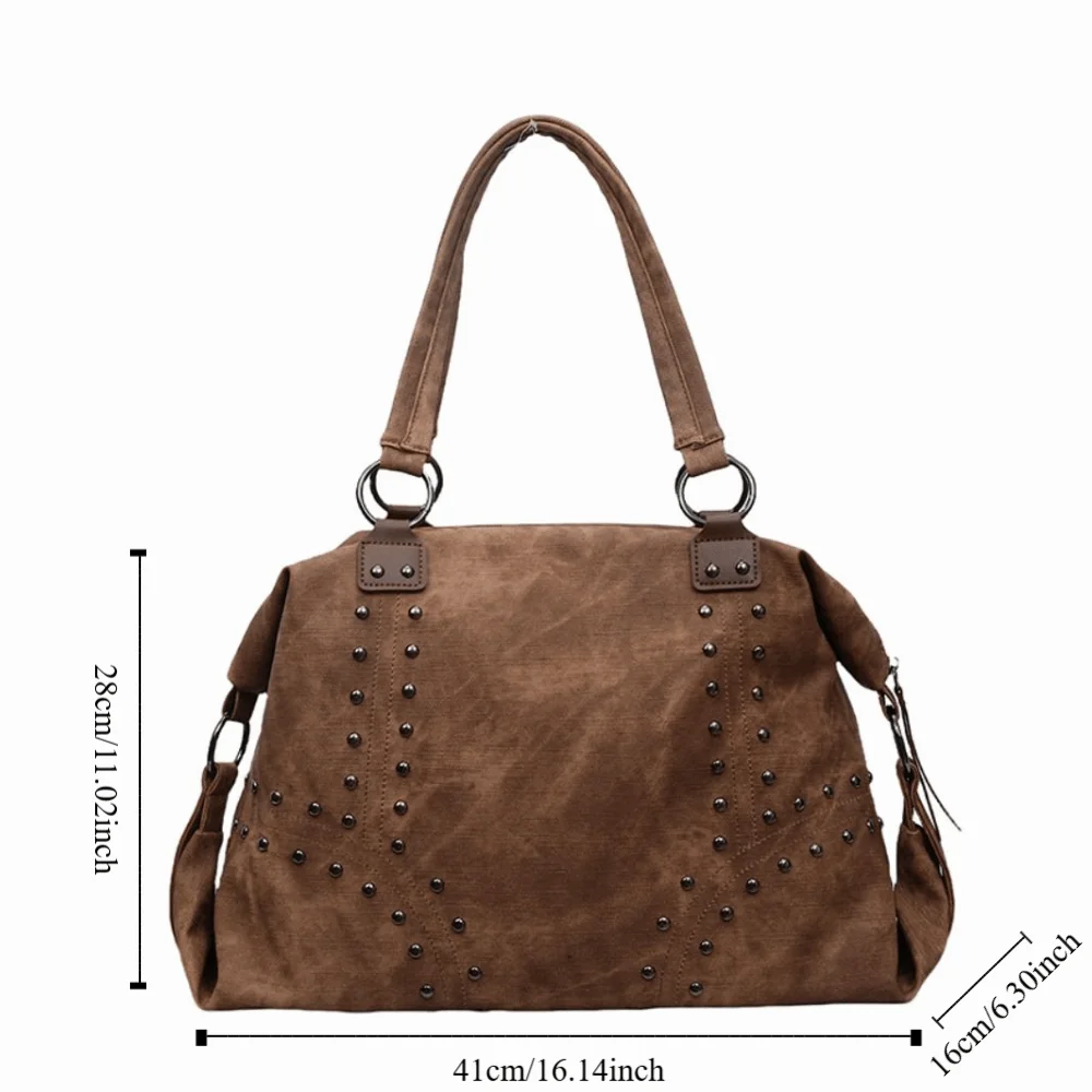 PU Leather Rivet Shoulder Bags Retro American Style Large Capacity Locomotive Style Underarm Bag Korean Style Solid Color