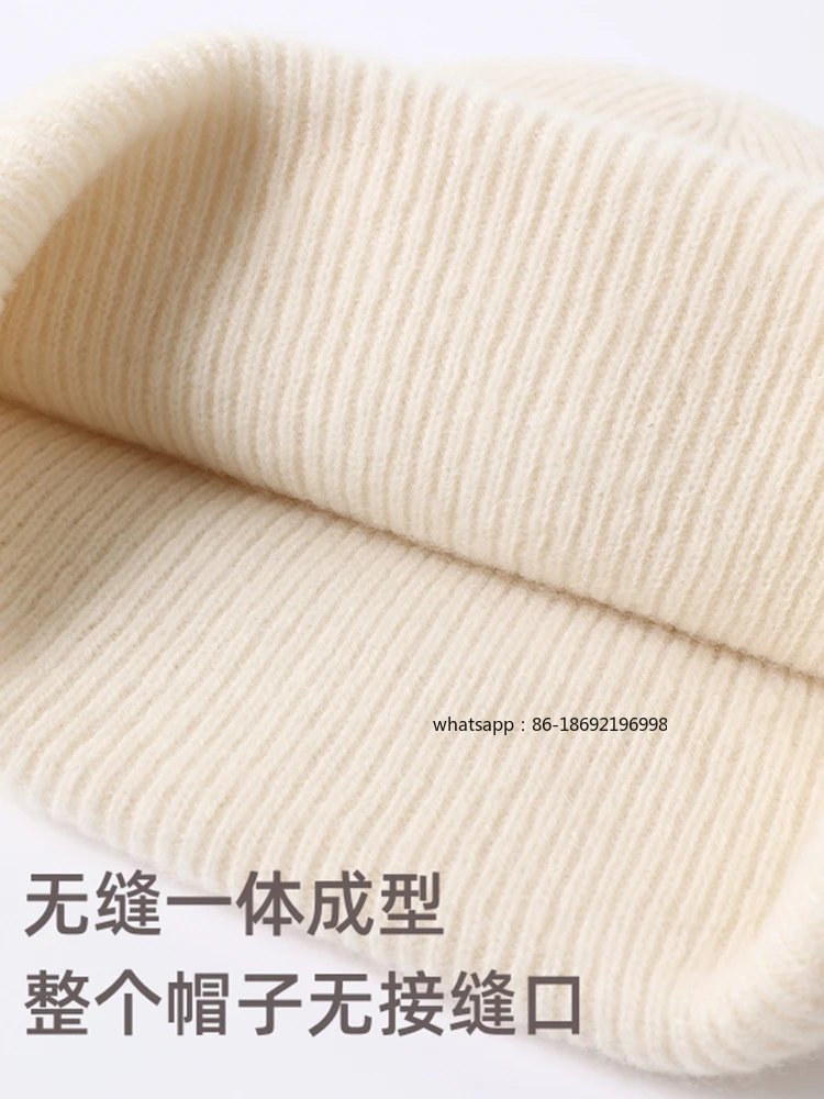 Thickened 100% Wool Hat Women's Autumn and Winter Warm Confinement Cold-proof Face Small Windproof Knitted Wool Cold Hat