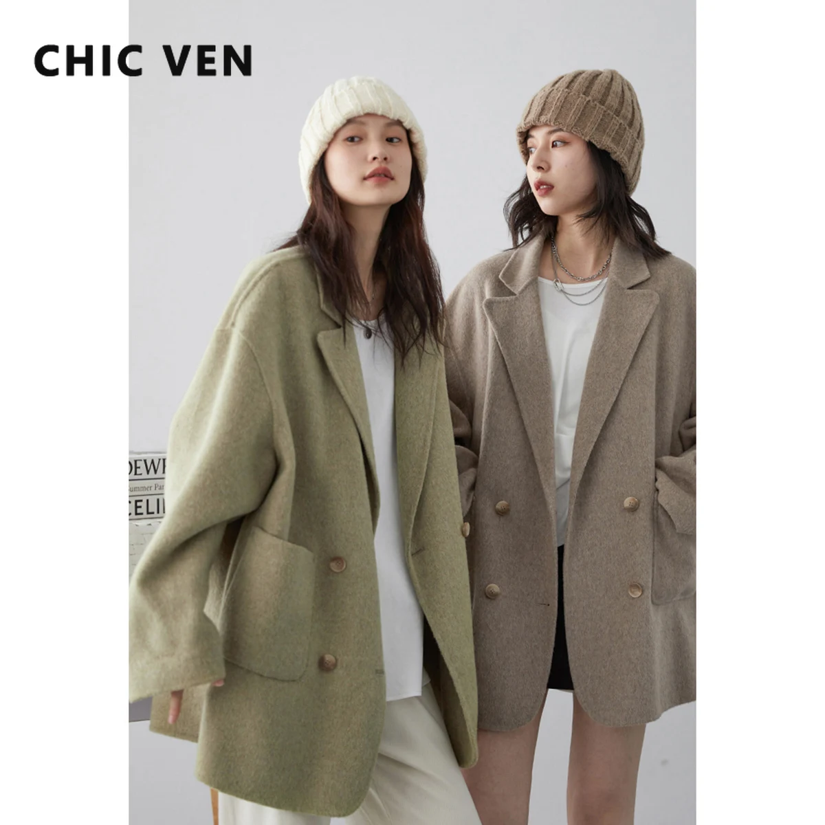 CHIC VEN Women's Woolen Coats Fashion Solid Loose Warm Jackets Korean Casual Office Lady Female Clothing Spring Autumn New 2026