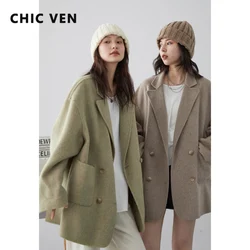 CHIC VEN Women's Woolen Coats Fashion Solid Loose Warm Jackets Korean Casual Office Lady Female Clothing Spring Autumn New 2025