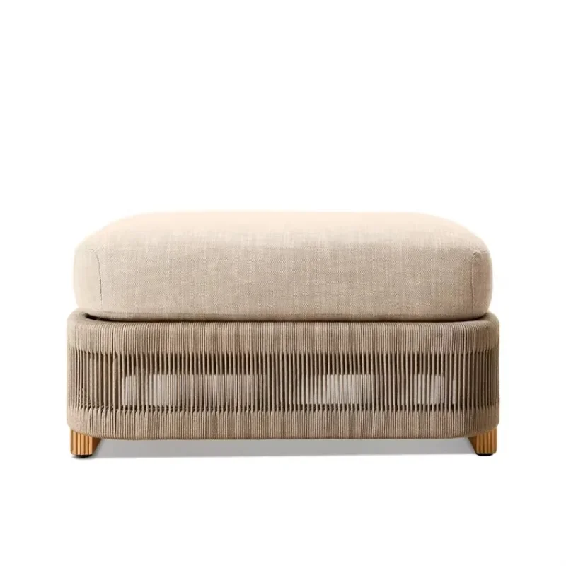 

Modern high-quality durable rope woven footstool, garden furniture outdoor solid wood teak footstool
