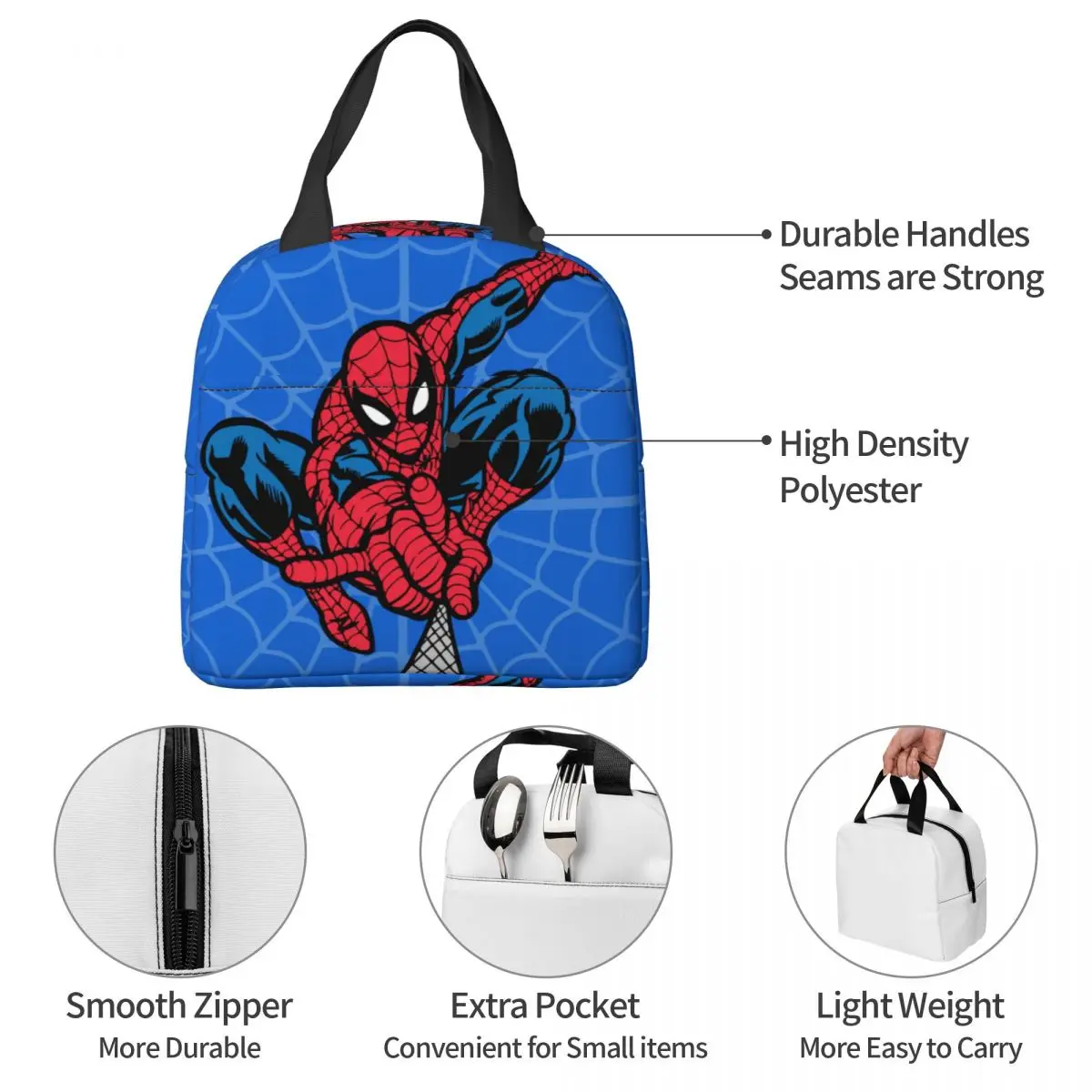 Bolsas de almuerzo con aislamiento de Spider-man, bolsa enfriadora, contenedor de almuerzo, Tote portátil, Picnic universitario para niños y niñas