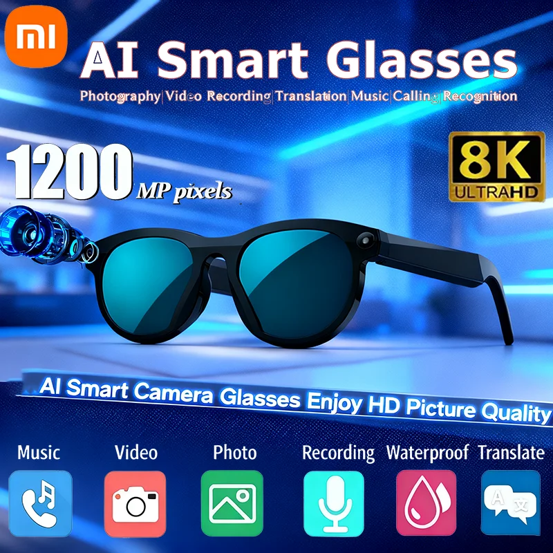 샤오미 AI 스마트 카메라 안경 번역기 8K HD 카메라 안경 다기능 블루투스 5.3 통화 음성 비서 음악 신제품