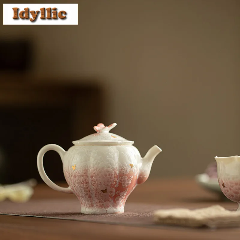 

150ml Crystalline Glaze Gold Pointing High Foot Teapot Creative Tea Infuser Pot Tea Brewing Kettle With Ball Hole Teaware Craft