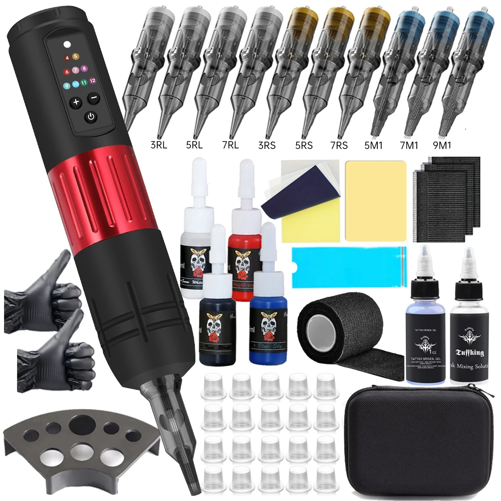 Complete Wireless Tattoo Machine Kit Rotaty Battery Pen With 1600mAh Portable Power Mix Cartridge Needles for Tattoo Artist Set