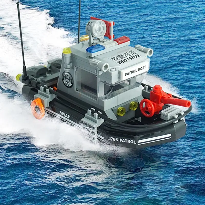 

New Military SWAT Patrol Boat Building Blocks Set Maritime Police Ship Model Kit Educational Toys For Children Boys