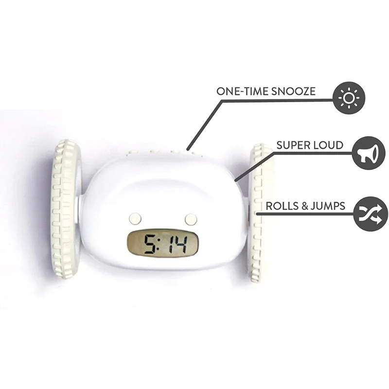 Clocky Alarm Clock On Wheels Extra  For Heavy Sleeper Robot Clockie Rolling Moving Jumping For Adult Kid Bedroom