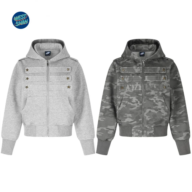 WESTSHAN High Quality Star Rivet Zip-Up Hoodie Jacket For Women Autumn Winter Travel Holiday Street Outdoor Sports Crop Hoodie