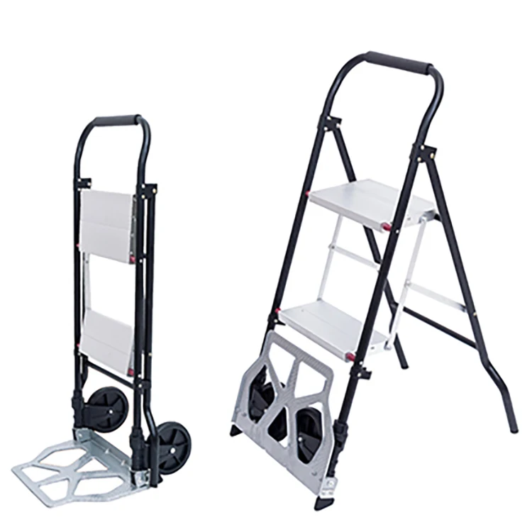 Warehouse/supermarket/home Small Hand Trolley 80 Kg Loading Capacity Durable Foldable Ladder Cart 2 Steps Tools Pneumatic Wheel