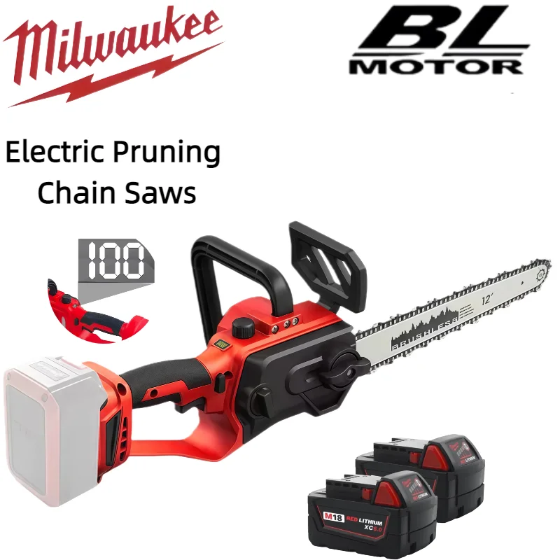 Milwaukee 12 Inch Brushless Chain Saw Cordless Electric Trimming Chain Saw Garden Woodworking Cutter