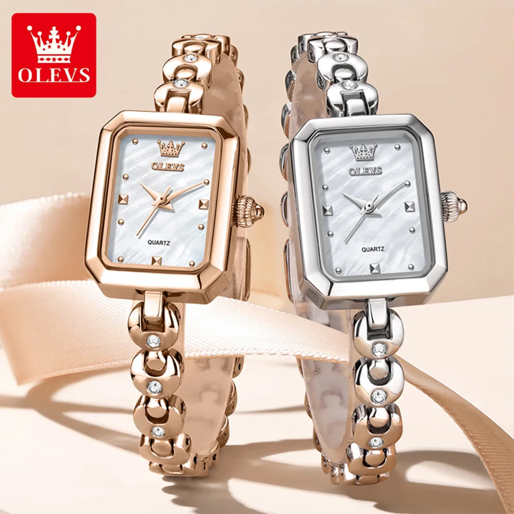 OLEVS 3665 Woman Watches Original Elegant Fashion Square Quartz Watch Chain Bracelet Ladies Watch Bracelet Gifts New Reloj Mujer