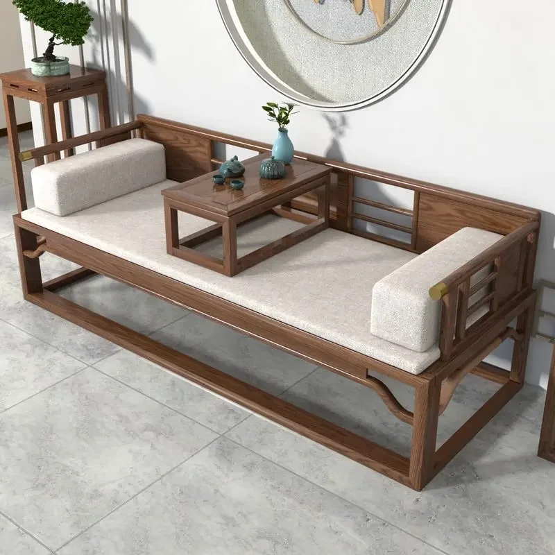 Ash wood Arhat bed walnut solid wood sofa push-pull small apartment