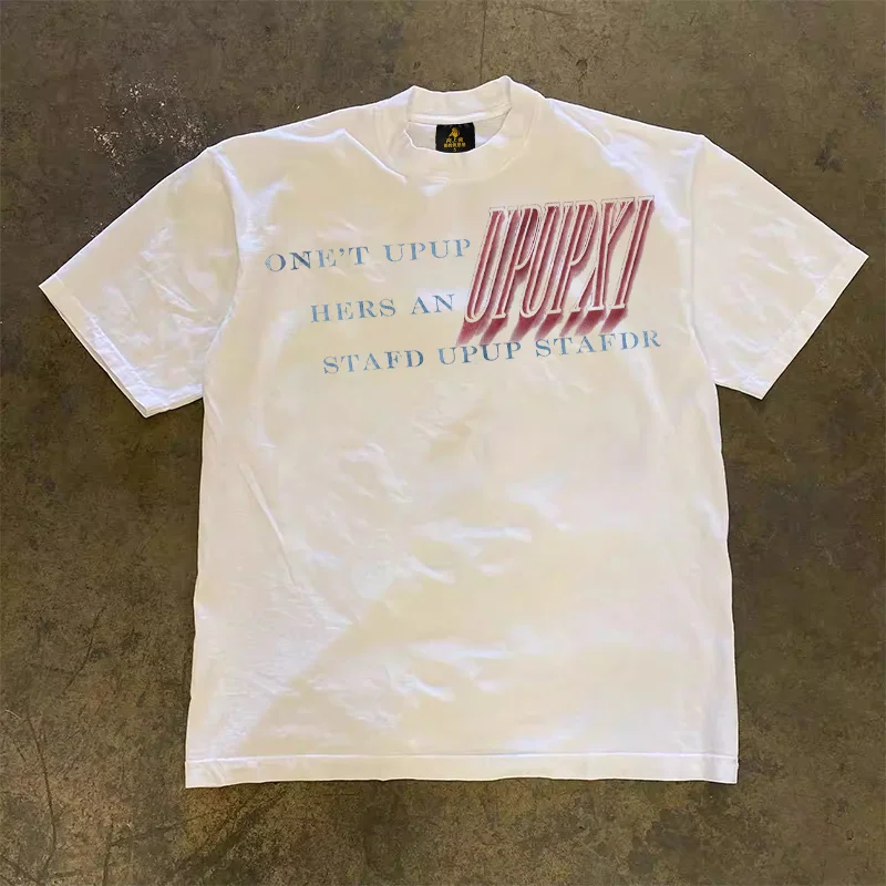 Loose Fit Cotton T-Shirt Unisex Short Sleeve Double Thread UPUPXIA Hero Print Sweat Absorbent round Neck Casual Summer Top