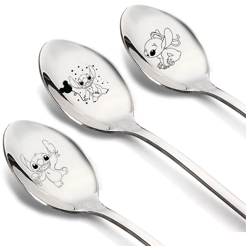 Lilo Stitch Stainless Steel Spoon New Disney Kids Anime Ladle Dessert Coffee Ice Cream Tableware Kitchen Utensils Children Gift