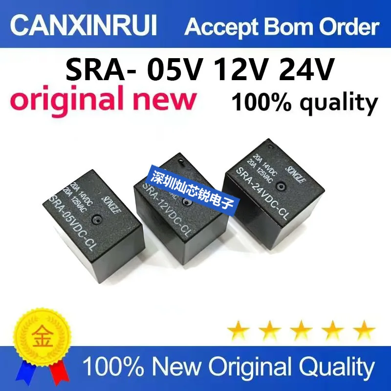 (5-100pieces)4-pin 5-pin Original SRA-05V 12V 24VDC-AL-CL T74 20A Songle Relay