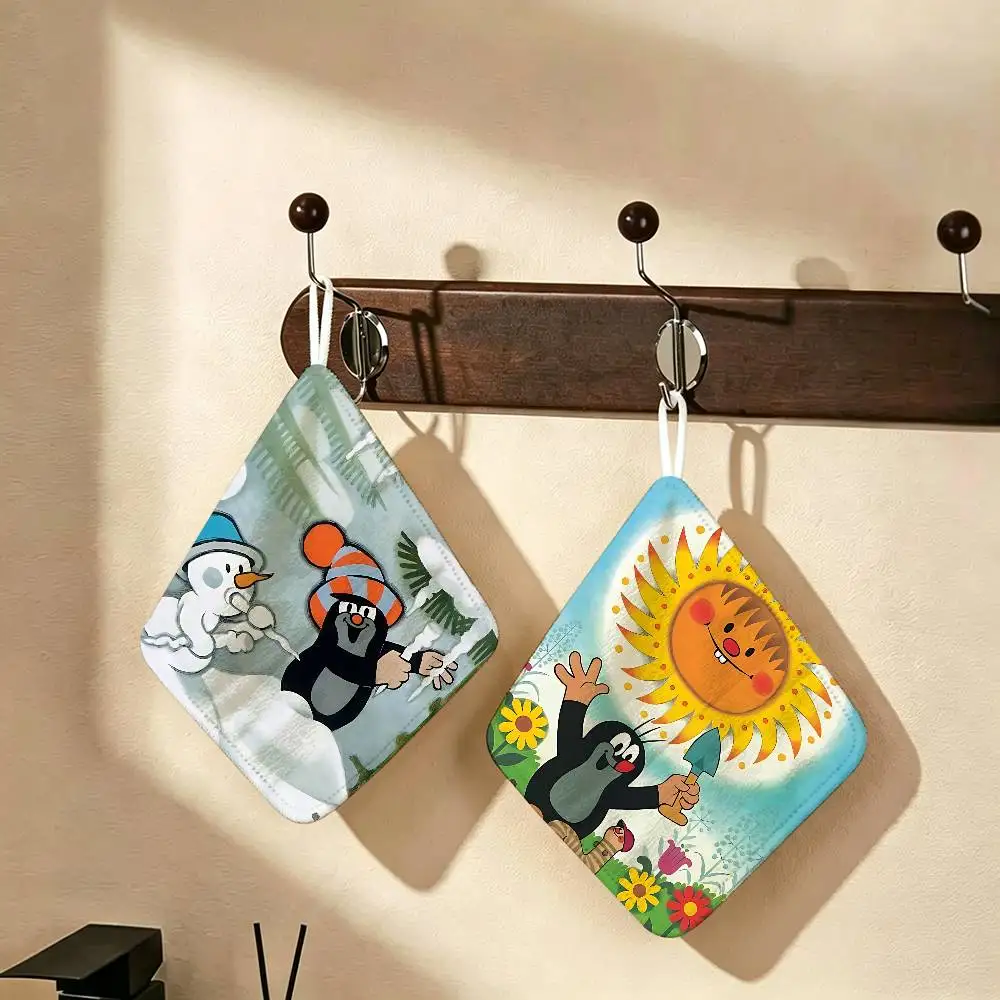 The L-little Mole Hanging Kitchen Towel, Polyester Cotton Fabric, Absorbent Hand Wiping Towel For Home Dormitory