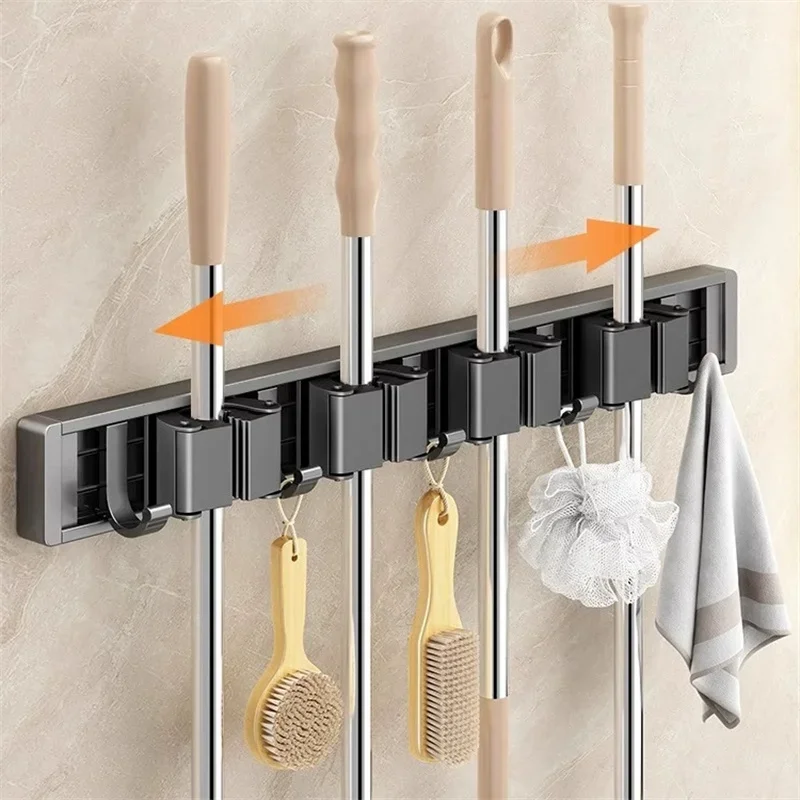 2/3/4 Hooks Wall Mounted Strong Broom Mop Holder Mop and Broom Organizer Mop Holder Rack Mop Holder Self Organizers Hang Broom