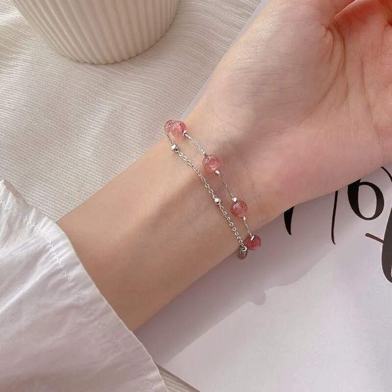 925 Sterling Silver Transparent Moonstone Double Layer Chain Bracelet for Women Girlfriend Romantic Love Crystal Jewelry Gift