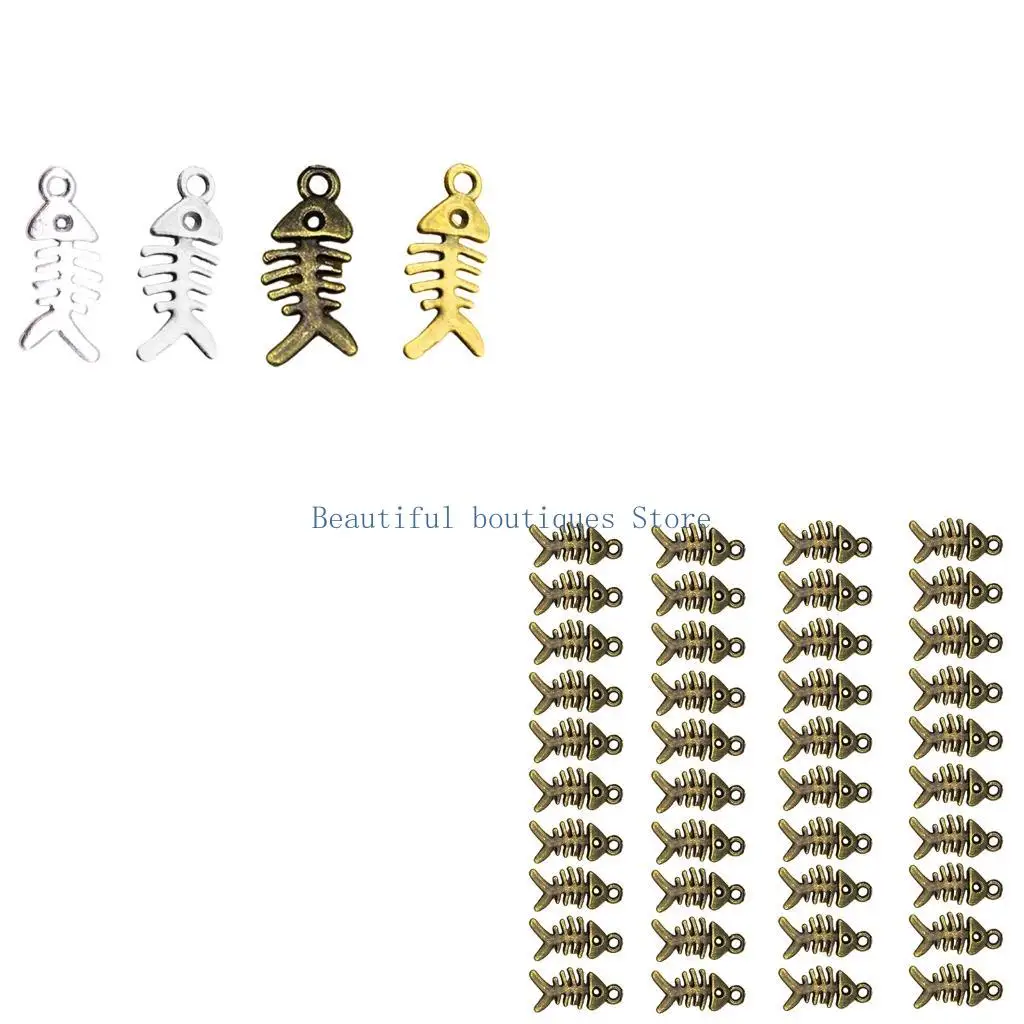 U4LF 40 Pieces Antique Fishbone Charm Fashion Decoration for Handmade Jewelry