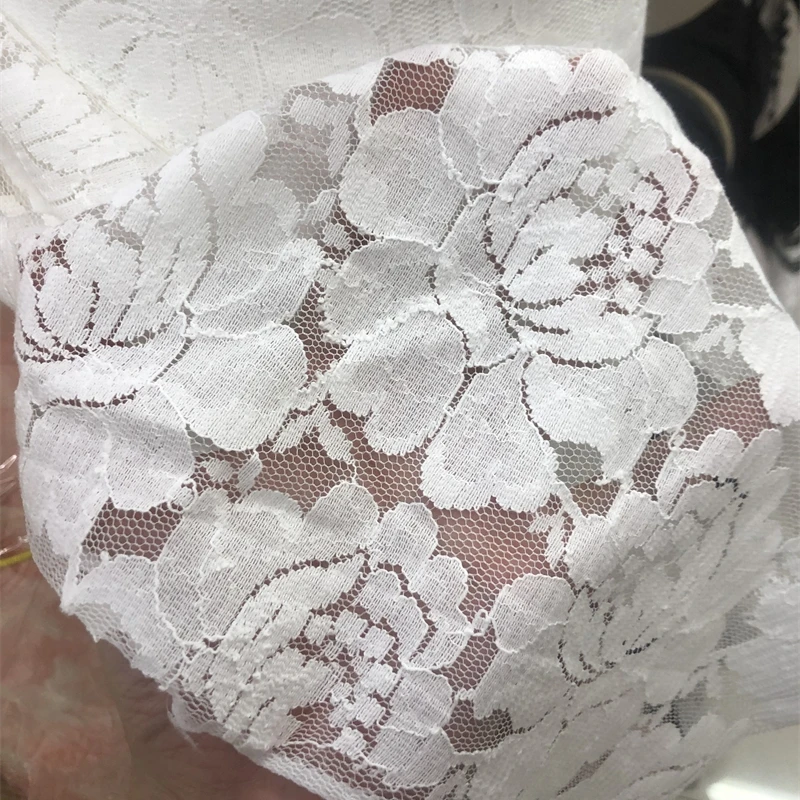Pure Black Lace Fabric Thin Skirt Shirt Designer Mesh Clothing Designer Apparel Sewing Fabric Cloth for Diy Material
