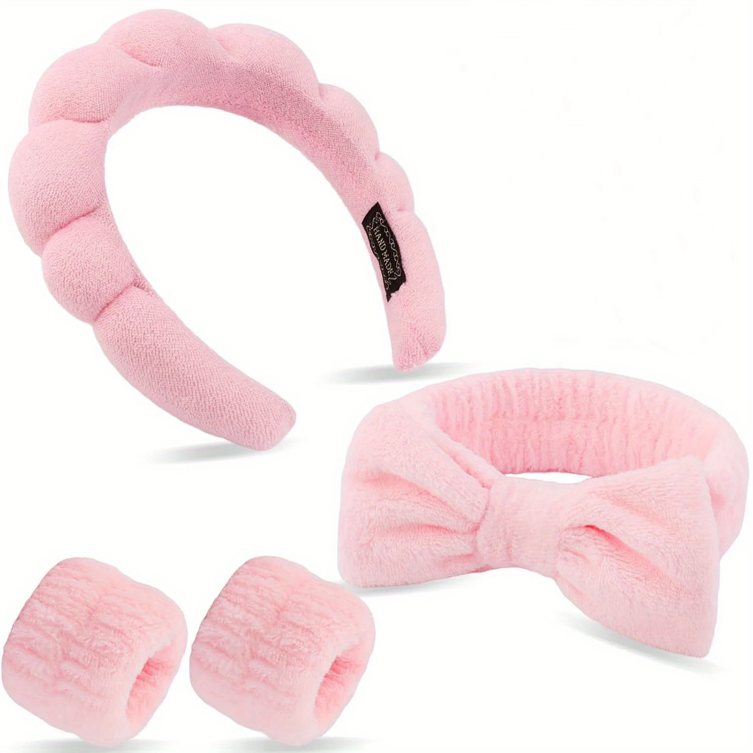 4pcs/set Plush Headband Wristband Set, Coral Fleece Headband and Wristband for Face Washing Skin Care Spa Wear