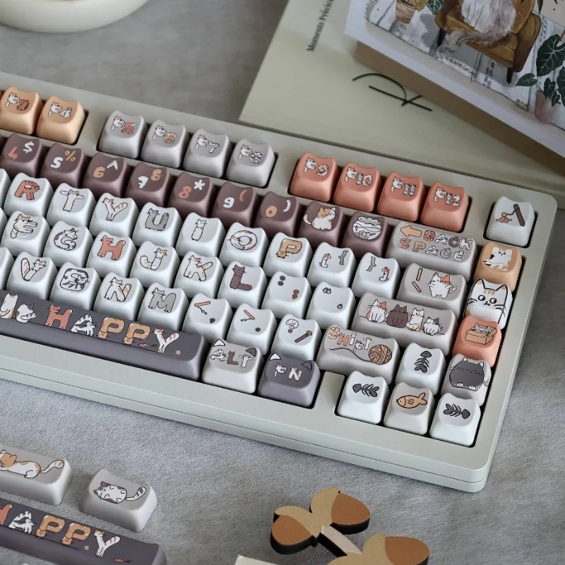 Kitten Theme Keycaps Set Customized PBT Sublimation MAO Profile 142keys Keyboard Cap for Mechanical Keyboard Accessories Gifts