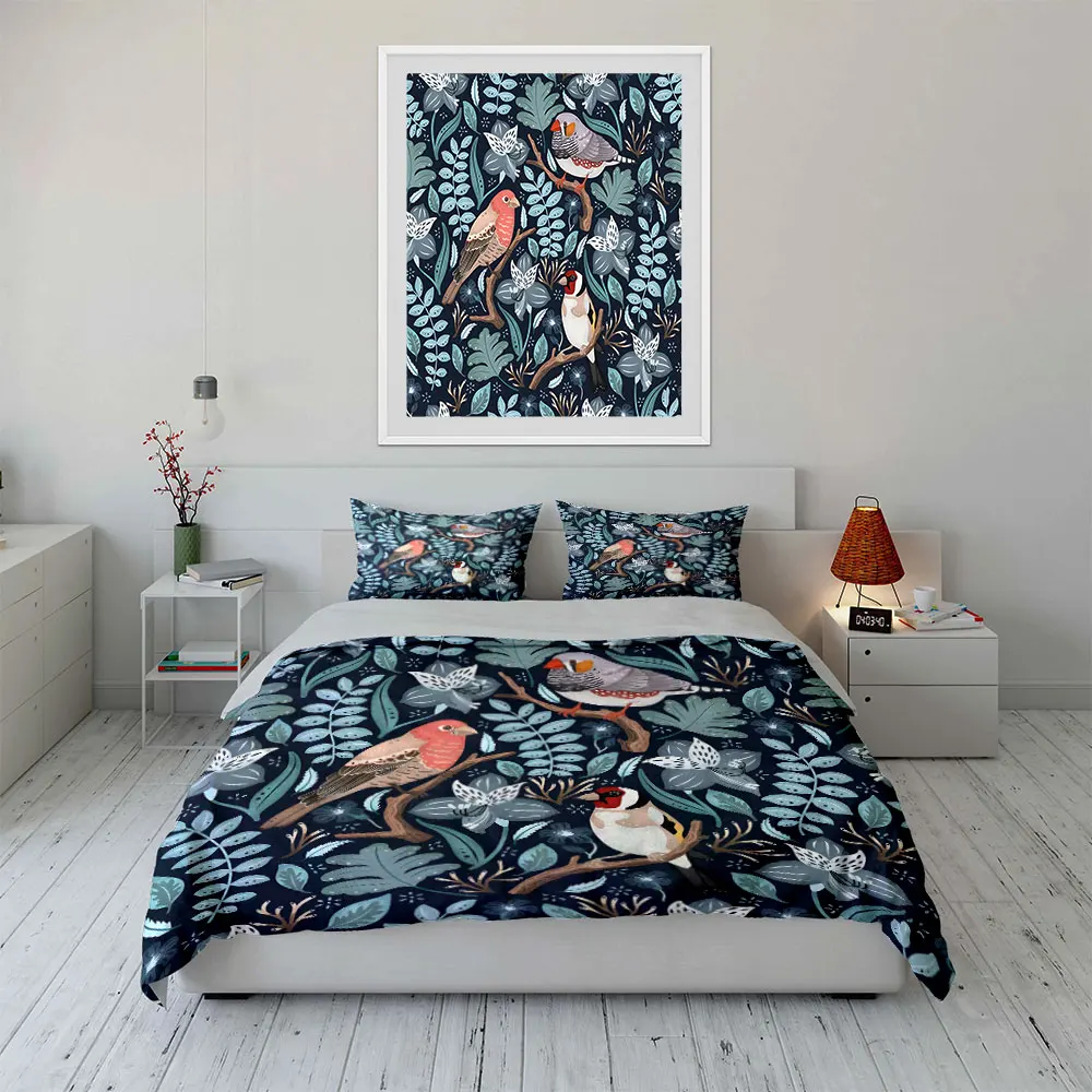 Birds on Branches and Flowers Print Soft Comfortable Duvet Cover Bedding Set Included 1*Duvet Cover  2*Pillowcases