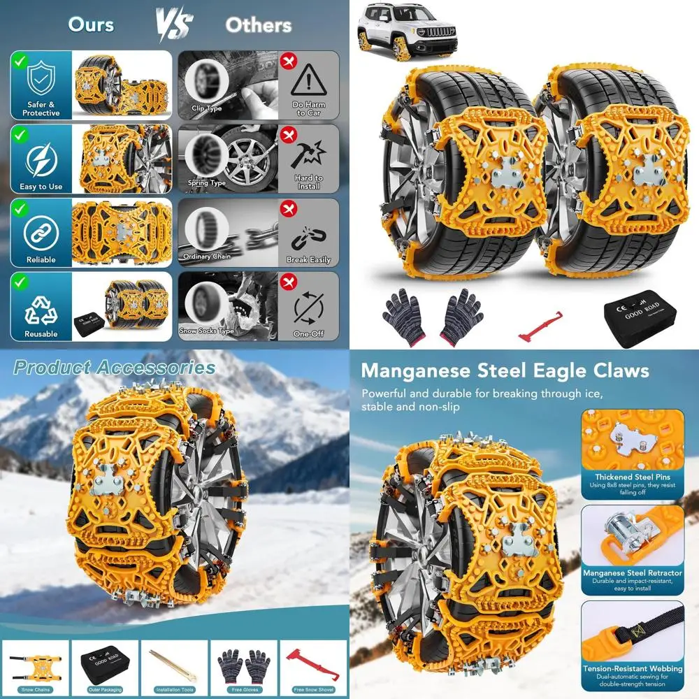 

Комплект из 6 шин Ланцюги для снега с большими стальными шпильками 8x8 для противоскользящих тяг, многоразовые сверхпрочные защитные цепи для автомобилей, Pi