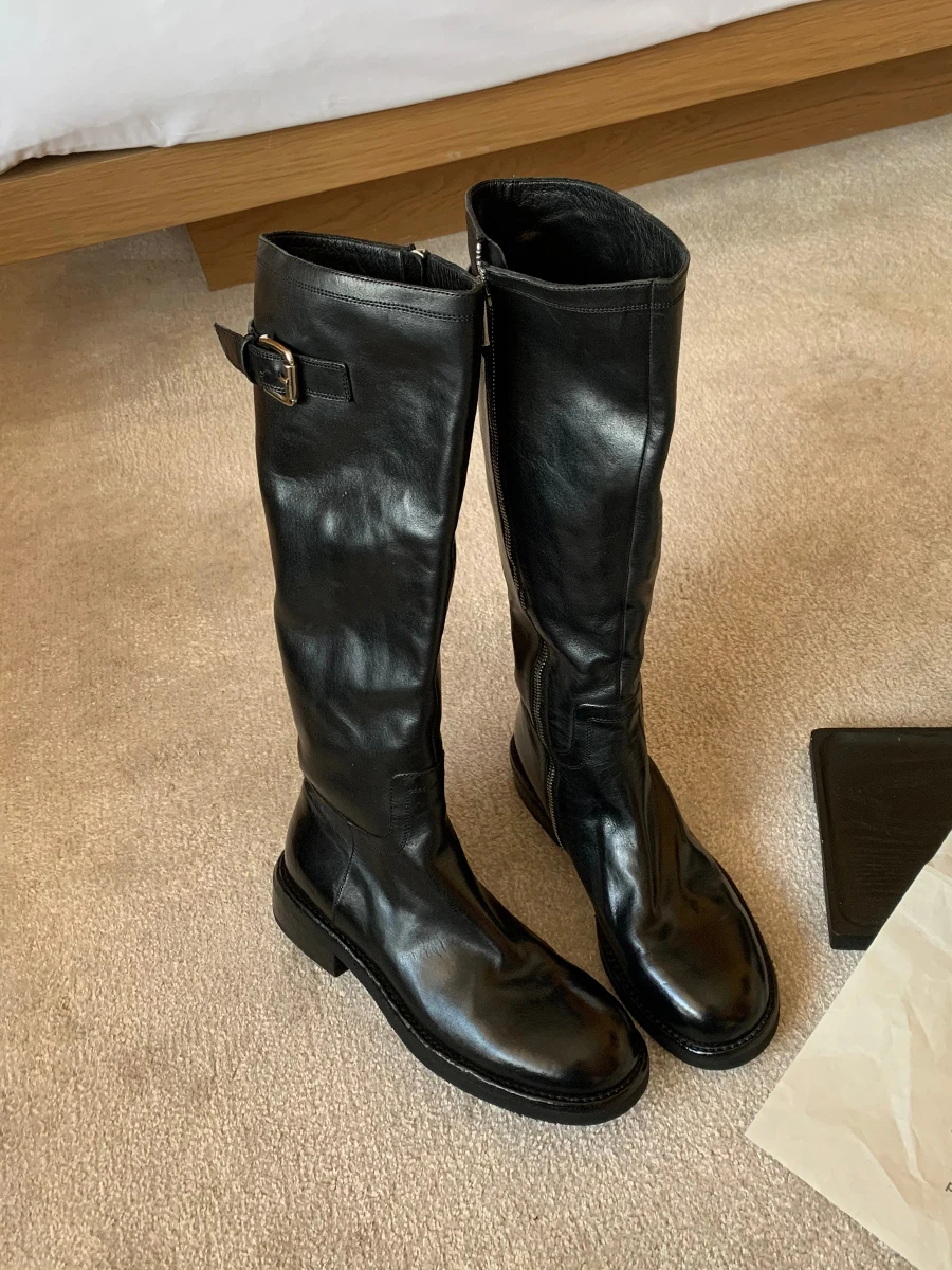 waed-leather-knight-boots-women's-high-cut-booties-bla-vintage-long-boots-slimming-chunky-heel-street-sle-four-seasons