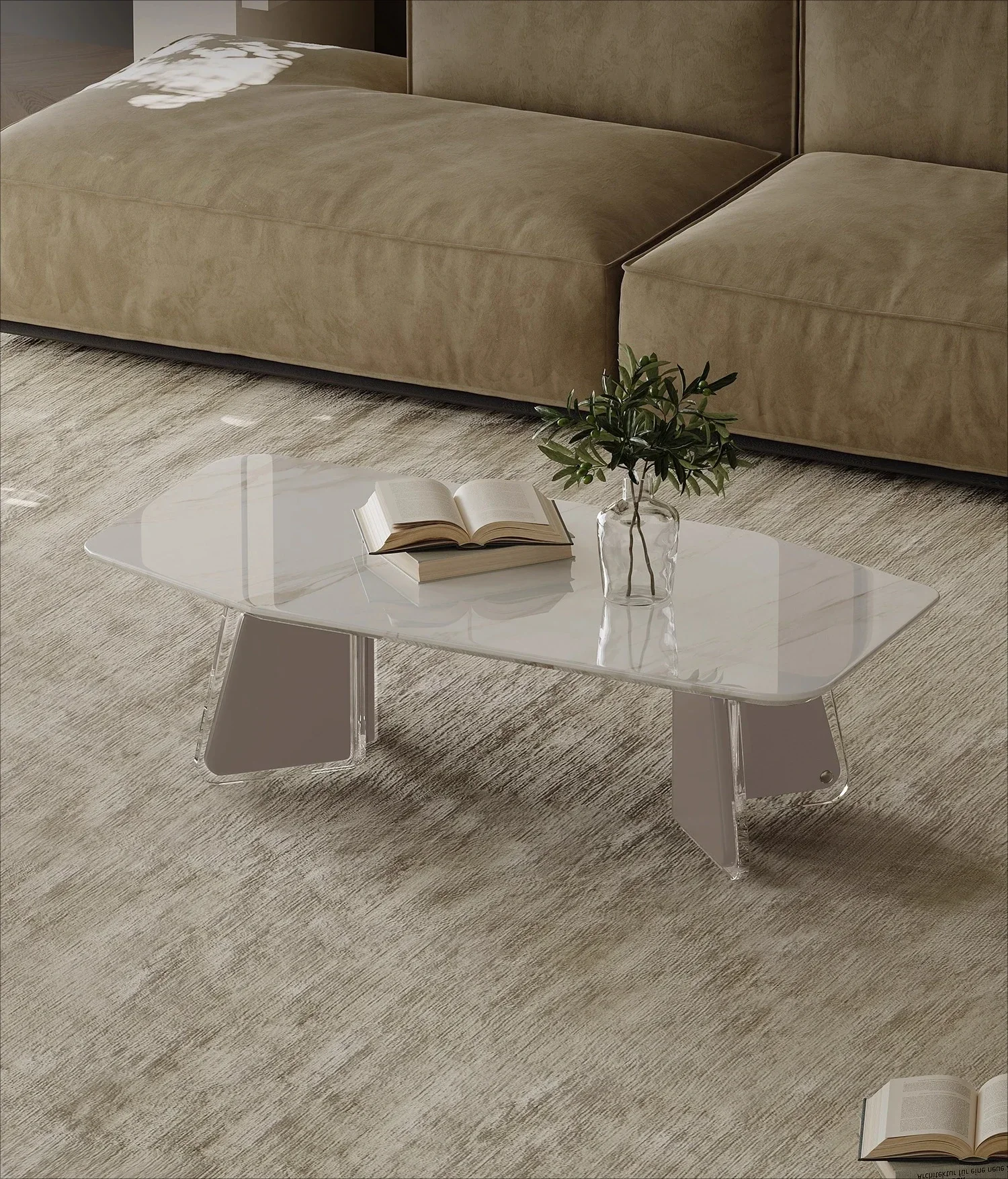 

13 Italian Minimalist Marble Coffee Table Irregular Acrylic Floating Living Room Modern Simple