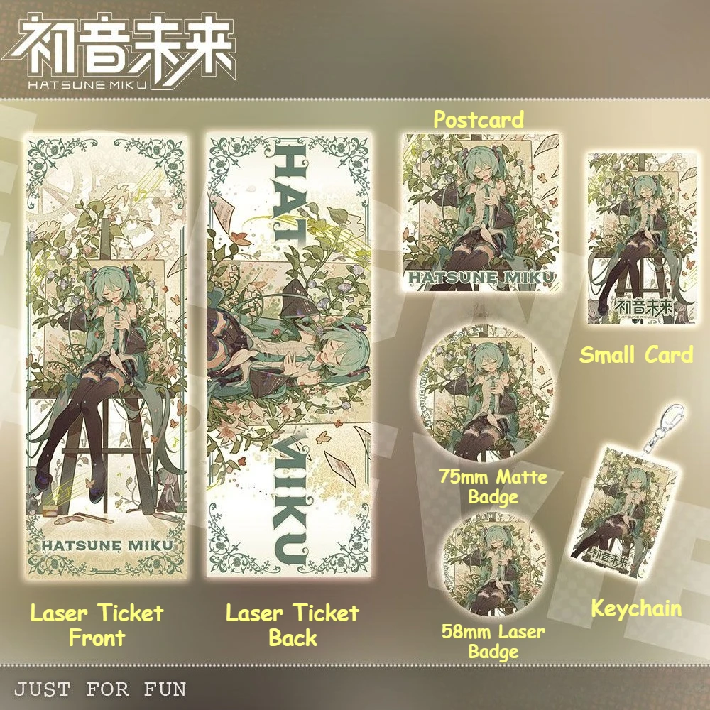 

Hatsune Miku Anime Merch 6-Piece Virtual Singer Keychain Badge Postcard Pendant Vocaloid Collectible Merchandise for Fans