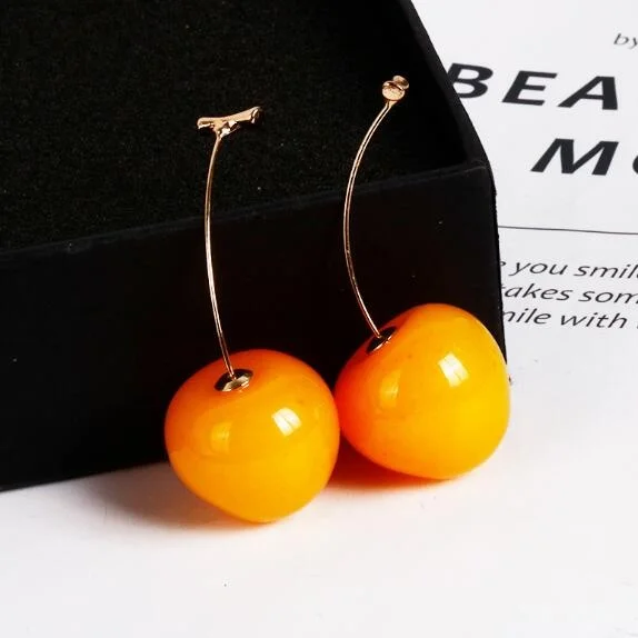 Korean Fashio Yellow Cherry Cute Personality Minimalist Cherry Earrings for Women Wedding Party Jewelry Gift Pendientes Mujer