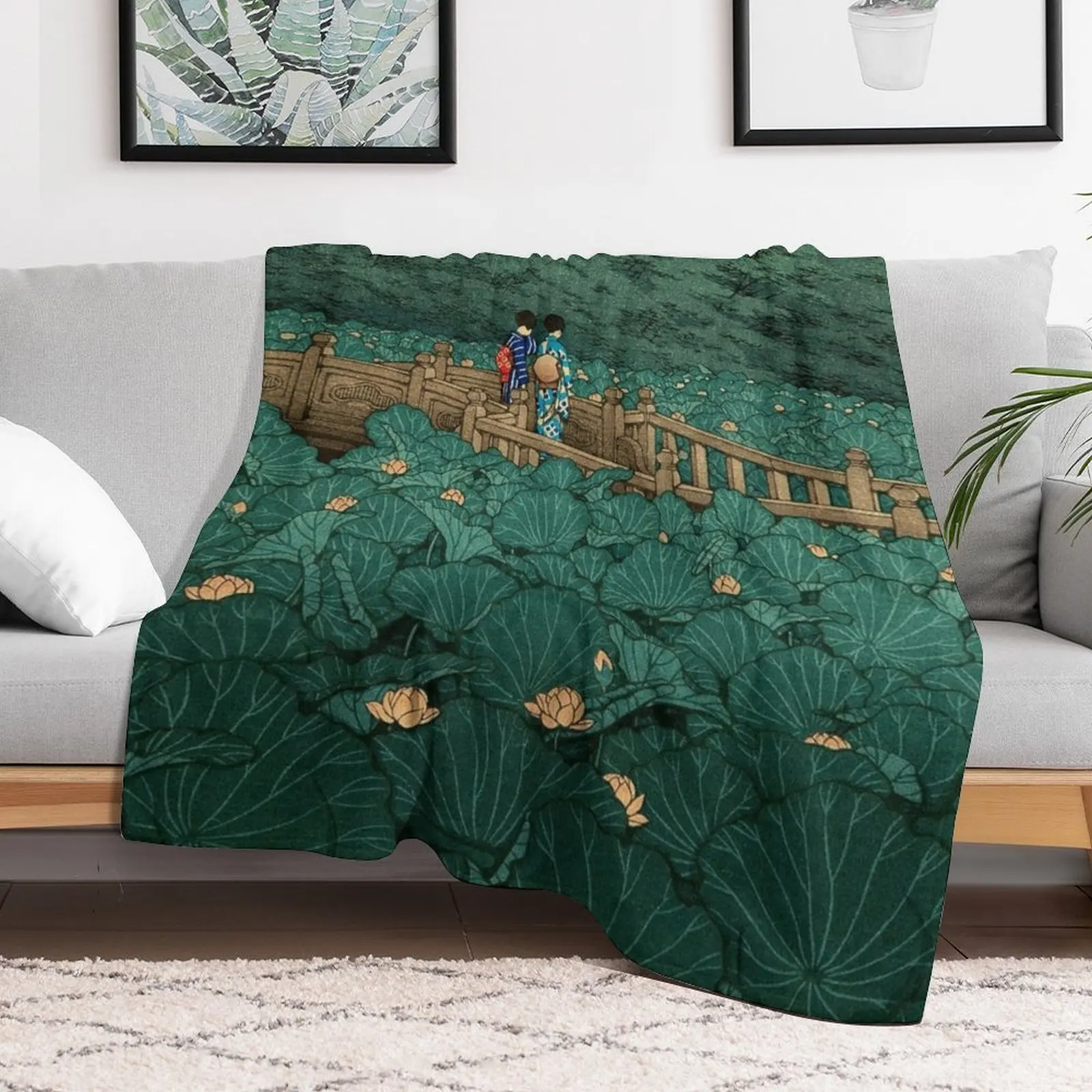 Shiba Benten ike - Hasui Kawase Throw Blanket Beautifuls Warm Picnic Blankets